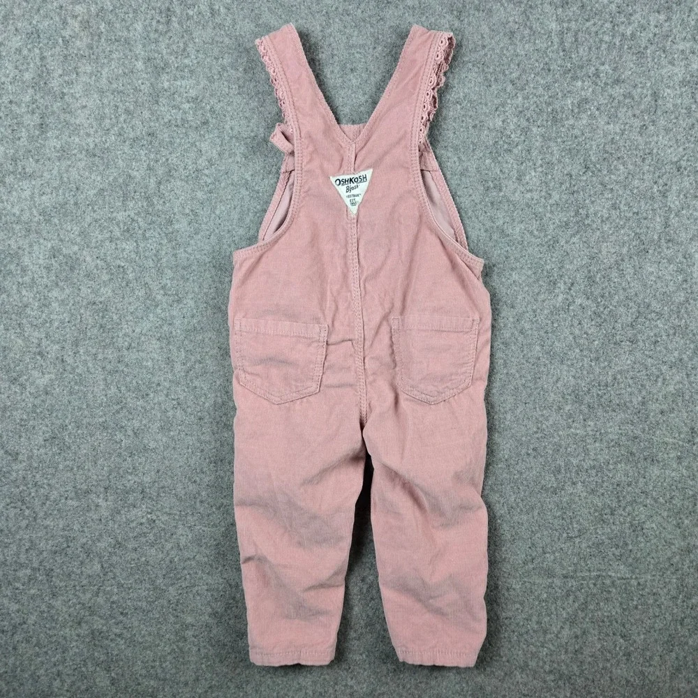 OshKosh B'gosh Corduroy Overalls Girls 12M Pink Lace Trim Eyelet Outdoors Pants